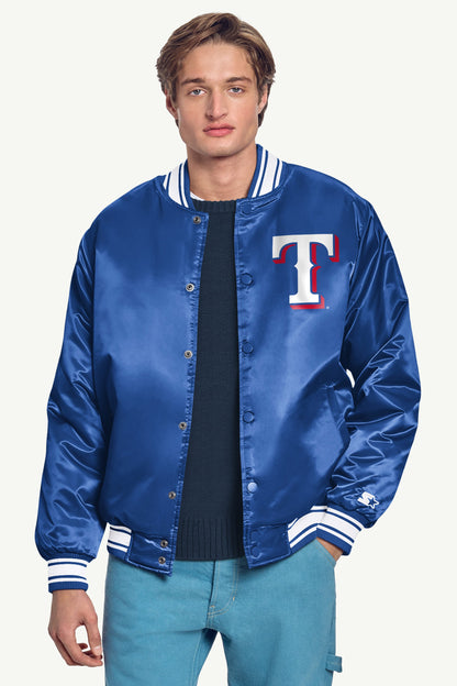 Starter Sale / MENS TEXAS RANGERS HOMEPLATE SATIN VARSITY JACKET