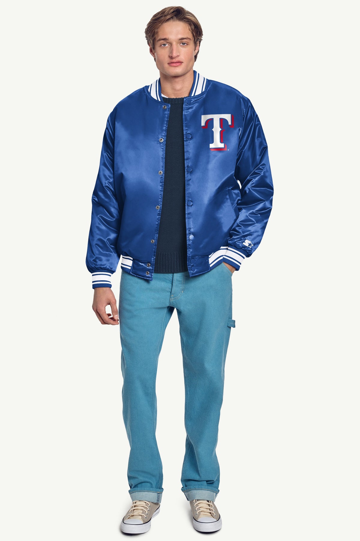 Starter Sale / MENS TEXAS RANGERS HOMEPLATE SATIN VARSITY JACKET
