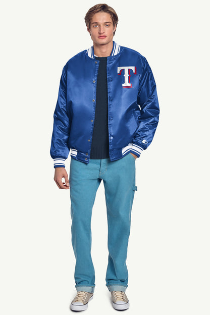 Starter Sale / MENS TEXAS RANGERS HOMEPLATE SATIN VARSITY JACKET