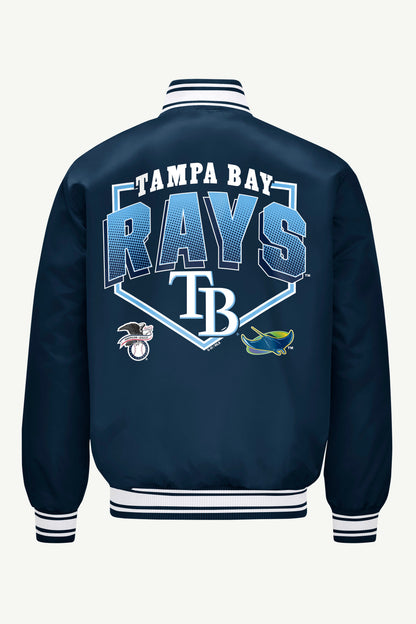 Starter Great Value / MENS TAMPA BAY RAYS PRINTED HOMEPLATE SATIN VARSITY JACKET
