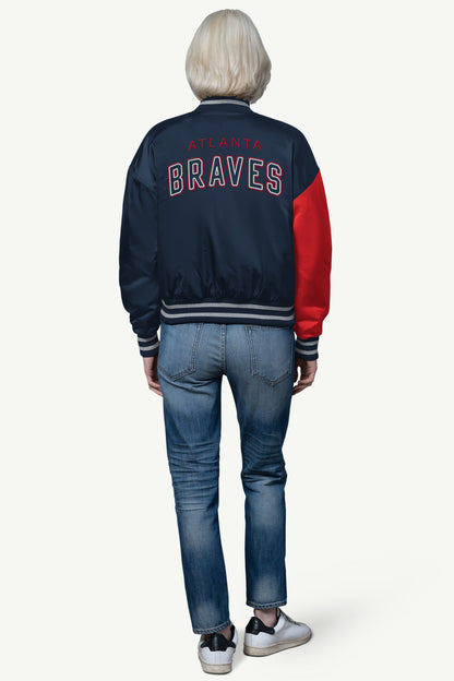 Starter Featured / WOMENS ATLANTA BRAVES OFFSIDE SATIN VARSITY JACKET