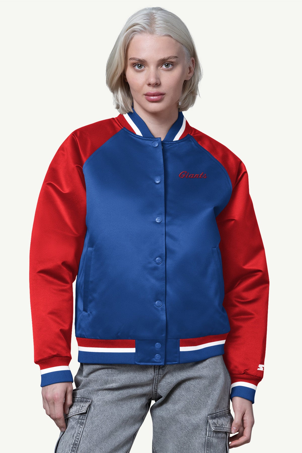 Starter Great Value / WOMENS NEW YORK GIANTS FINAL SCORE SATIN VARSITY JACKET
