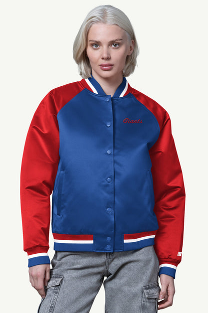 Starter Great Value / WOMENS NEW YORK GIANTS FINAL SCORE SATIN VARSITY JACKET