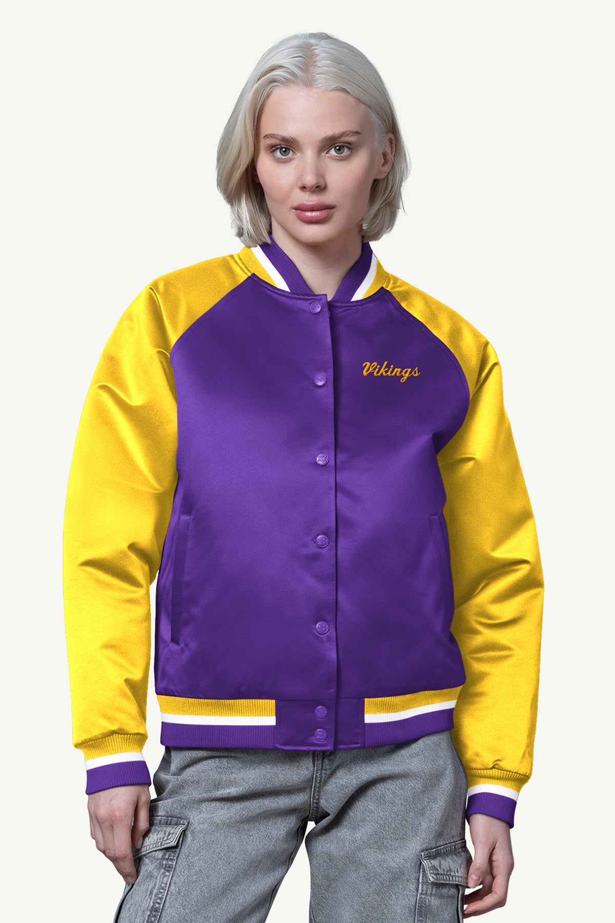 Starter Essential / WOMENS MINNESOTA VIKINGS FINAL SCORE SATIN VARSITY JACKET