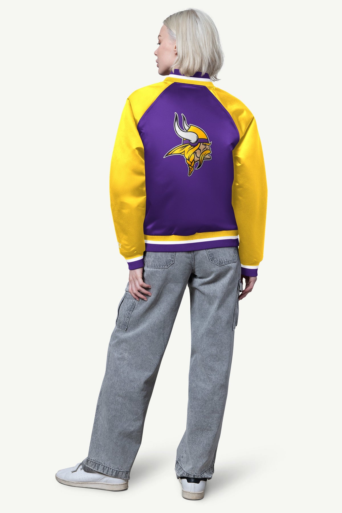 Starter Essential / WOMENS MINNESOTA VIKINGS FINAL SCORE SATIN VARSITY JACKET