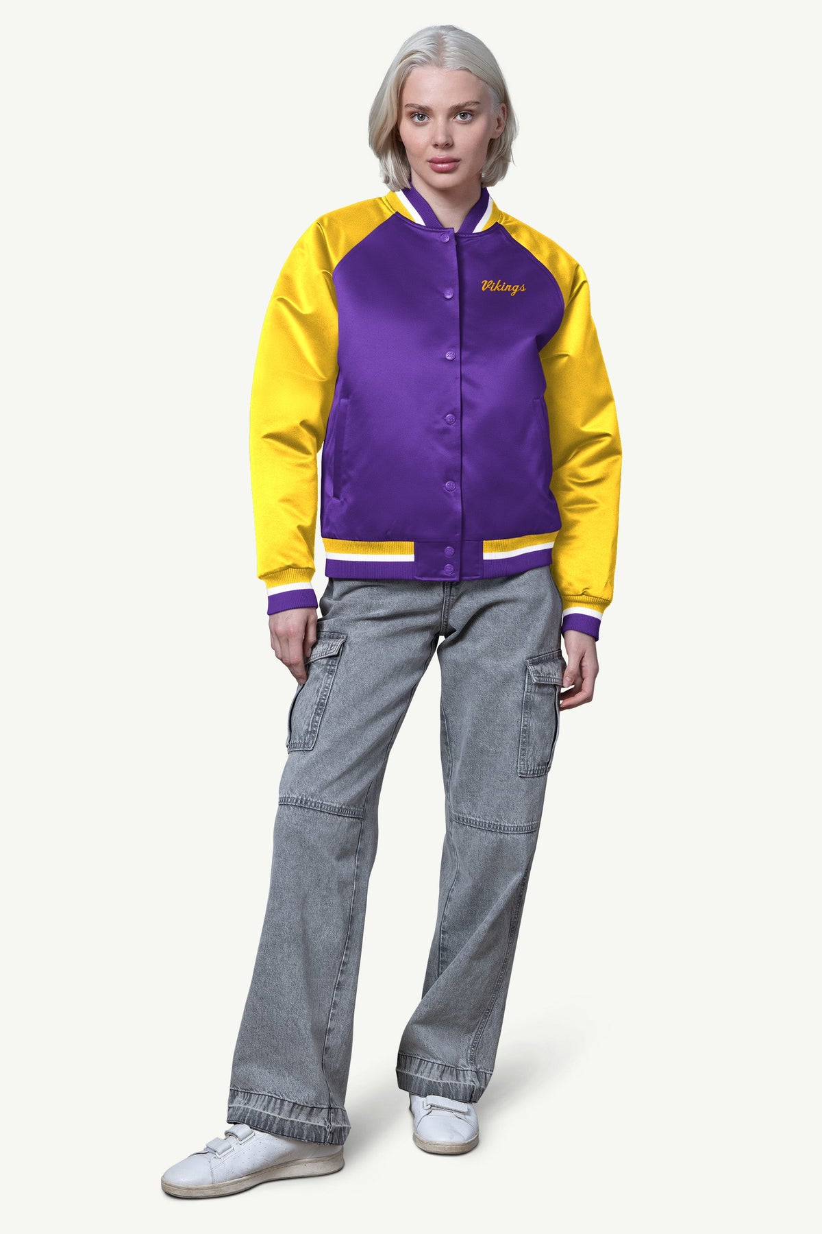 Starter Essential / WOMENS MINNESOTA VIKINGS FINAL SCORE SATIN VARSITY JACKET