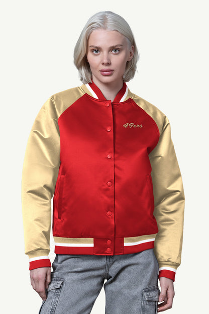 Starter Discount / WOMENS SAN FRANCISCO 49ERS FINAL SCORE SATIN VARSITY JACKET