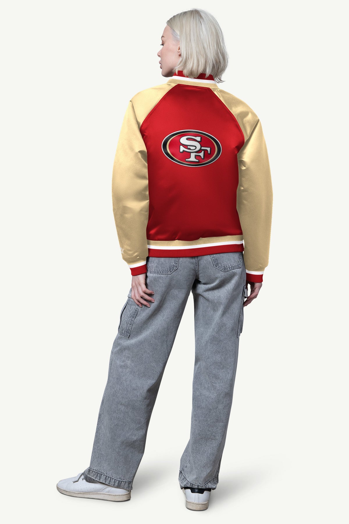 Starter Discount / WOMENS SAN FRANCISCO 49ERS FINAL SCORE SATIN VARSITY JACKET