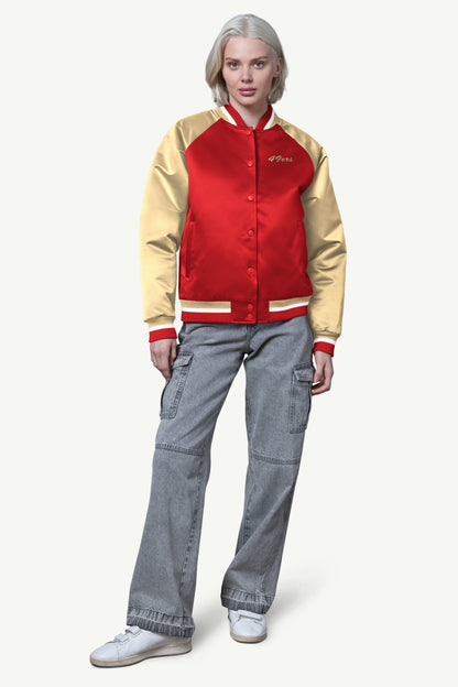 Starter Discount / WOMENS SAN FRANCISCO 49ERS FINAL SCORE SATIN VARSITY JACKET